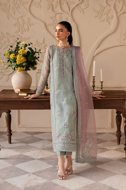 Batik Organza Embroidered  - Light Jade 3- Pc | Replica