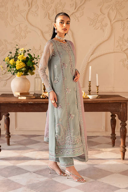 Batik Organza Embroidered  - Light Jade 3- Pc | Replica