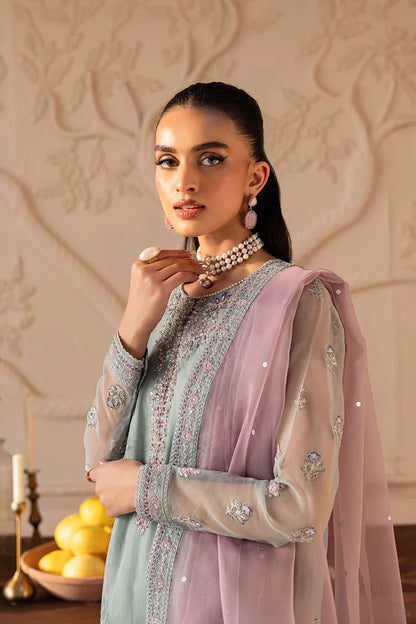 Batik Organza Embroidered  - Light Jade 3- Pc | Replica