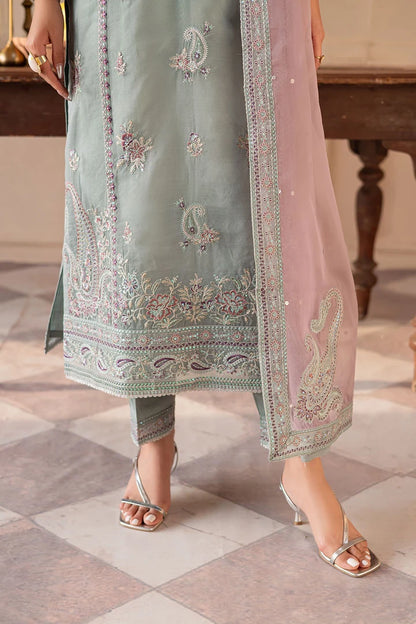 Batik Organza Embroidered  - Light Jade 3- Pc | Replica