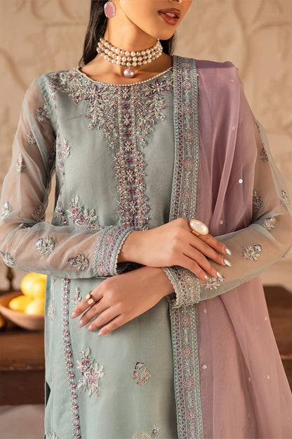 Batik Organza Embroidered  - Light Jade 3- Pc | Replica