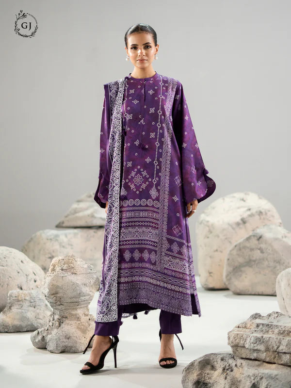Deep Purple | Chunri by GJ 3pc Unstitched Linen Bana Dora Collection