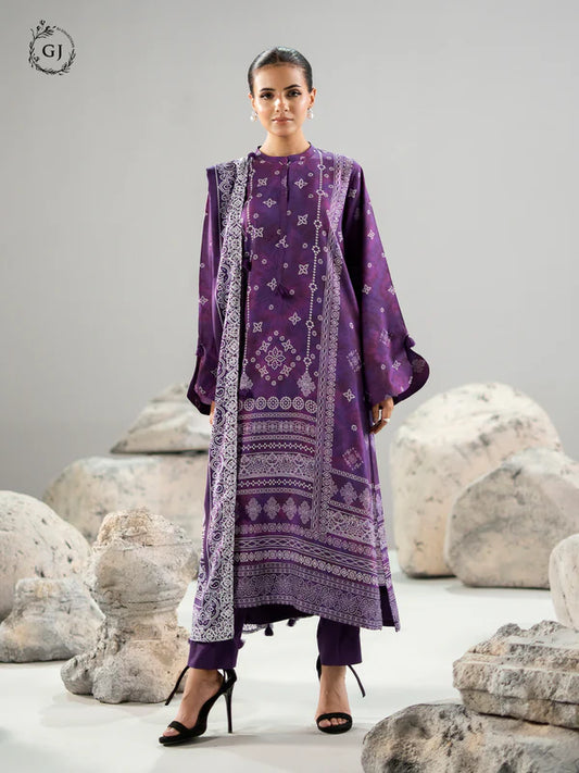 Deep Purple | Chunri by GJ 3pc Unstitched Linen Bana Dora Collection