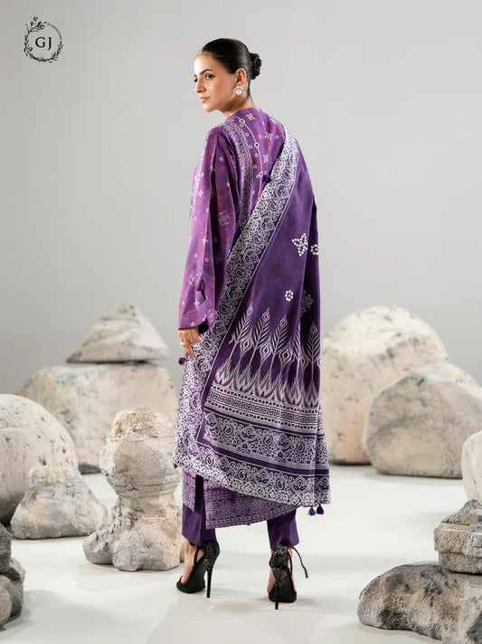 Deep Purple | Chunri by GJ 3pc Unstitched Linen Bana Dora Collection