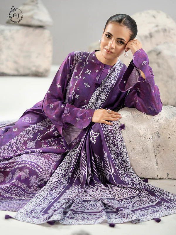 Deep Purple | Chunri by GJ 3pc Unstitched Linen Bana Dora Collection