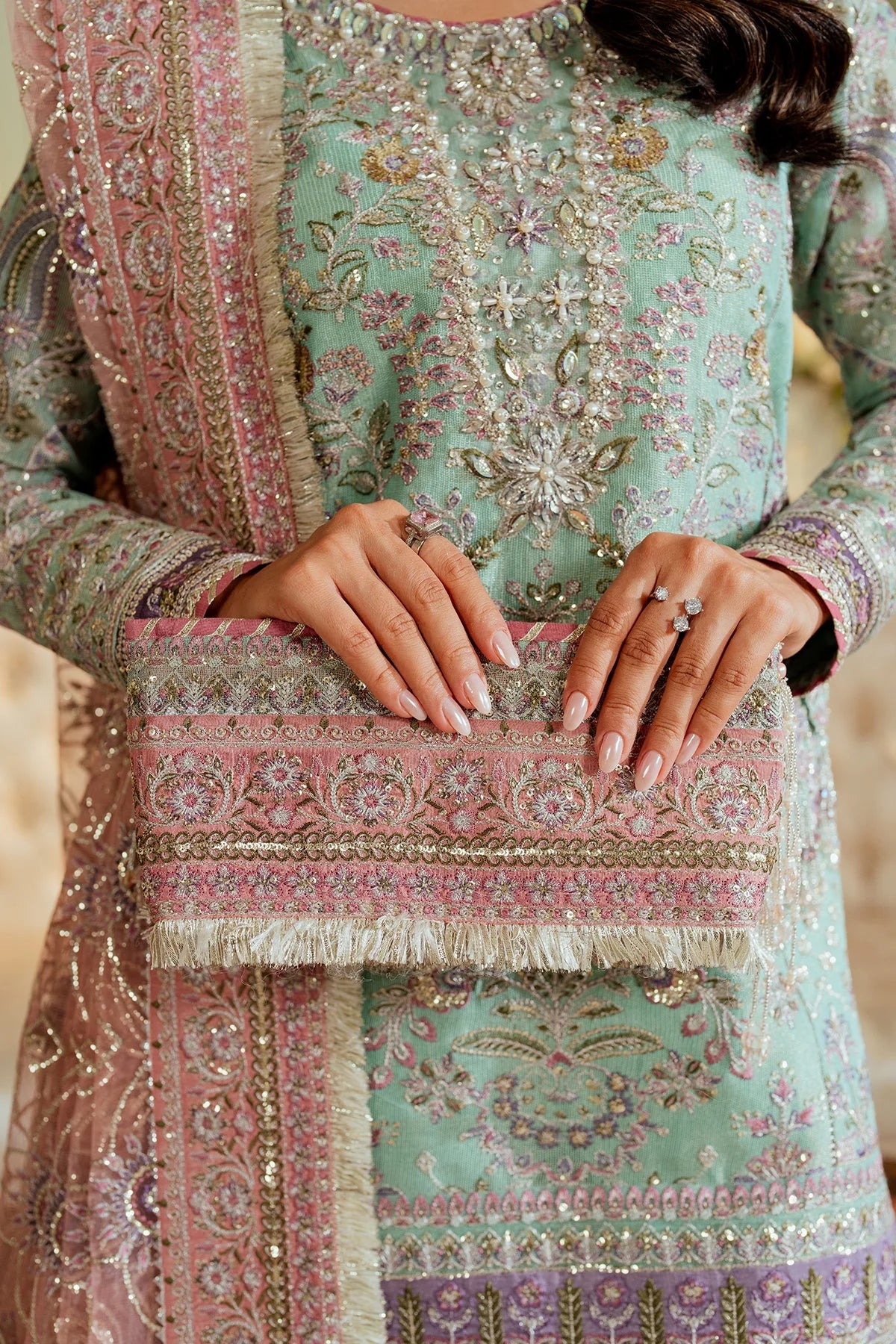 Baroque Khaddi Net Luxury Embroidered - Ice Blue 3-Pc | Replica