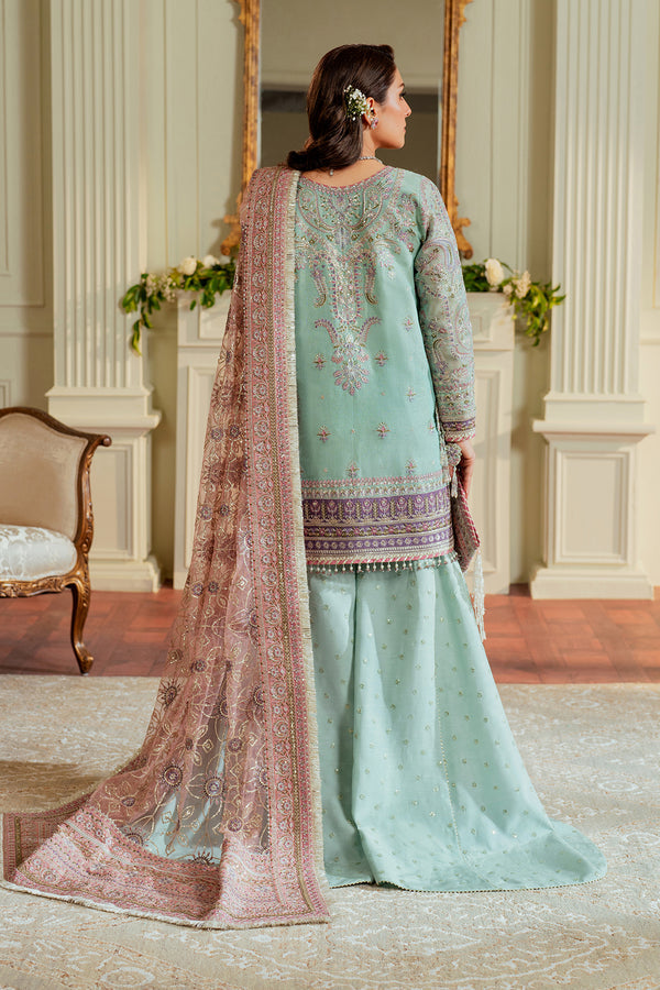 Baroque Khaddi Net Luxury Embroidered - Ice Blue 3-Pc | Replica