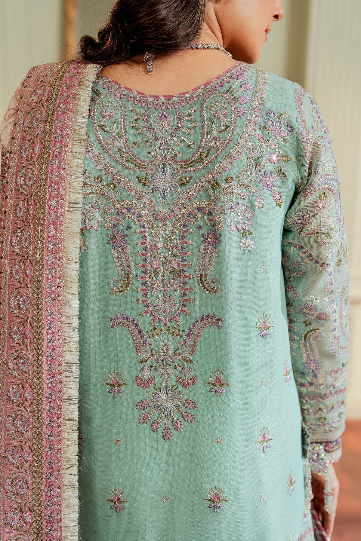 Baroque Khaddi Net Luxury Embroidered - Ice Blue 3-Pc | Replica