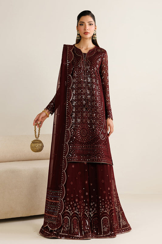 Jazmin Chiffon Embroidered - Mehroon 3-Pc | Replica