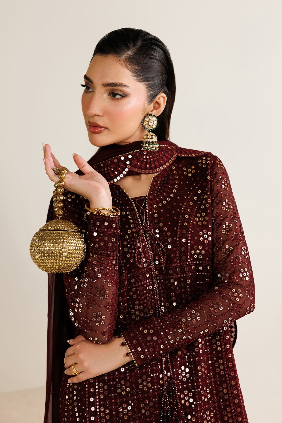 Jazmin Chiffon Embroidered - Mehroon 3-Pc | Replica