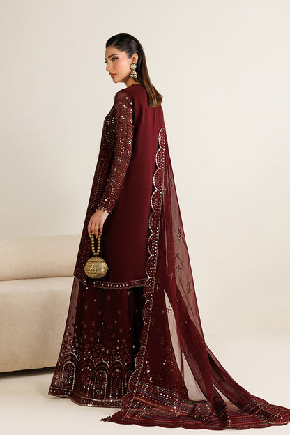 Jazmin Chiffon Embroidered - Mehroon 3-Pc | Replica