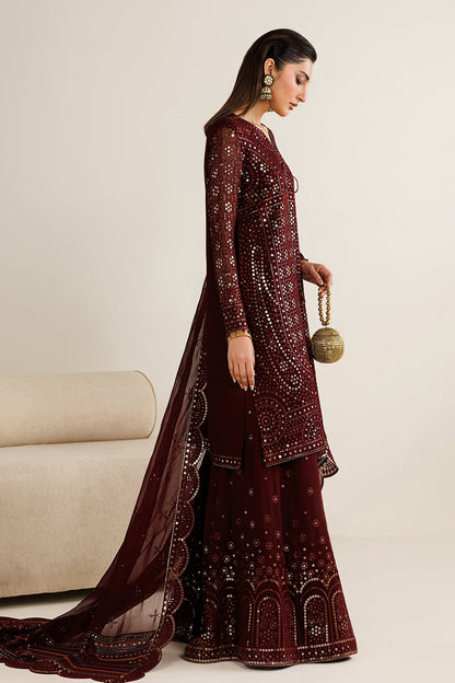 Jazmin Chiffon Embroidered - Mehroon 3-Pc | Replica