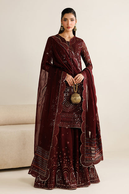 Jazmin Chiffon Embroidered - Mehroon 3-Pc | Replica