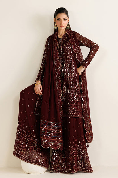 Jazmin Chiffon Embroidered - Mehroon 3-Pc | Replica