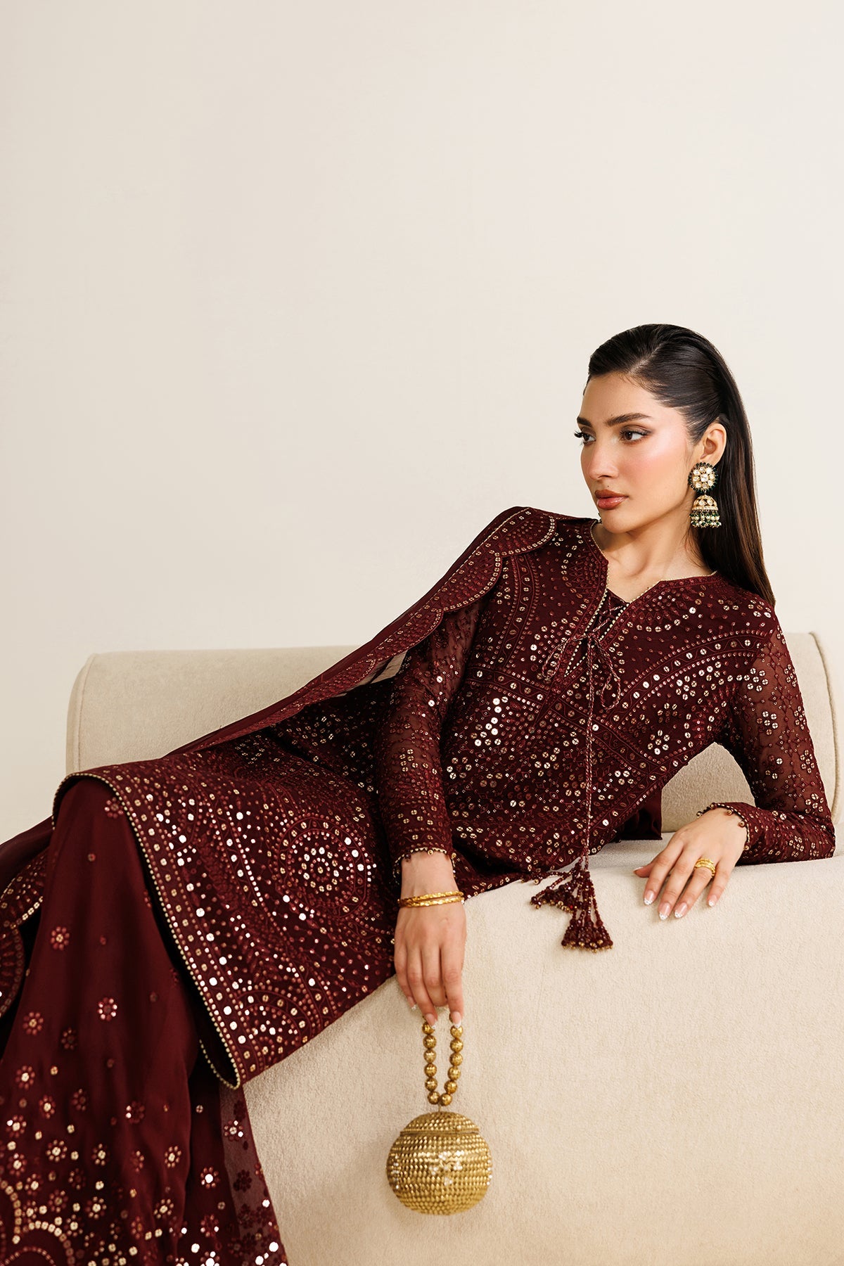 Jazmin Chiffon Embroidered - Mehroon 3-Pc | Replica