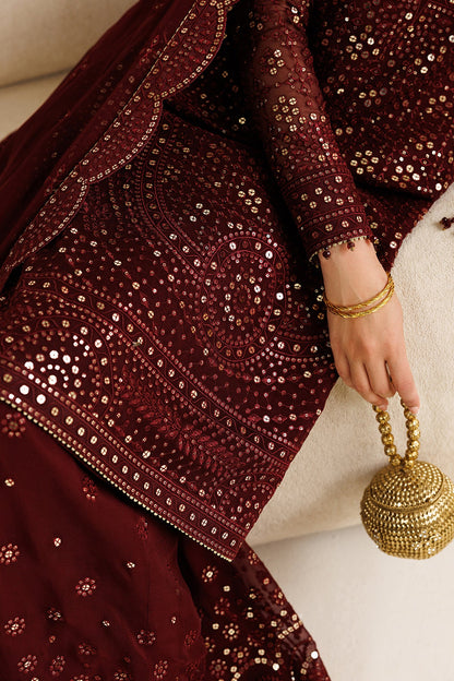 Jazmin Chiffon Embroidered - Mehroon 3-Pc | Replica