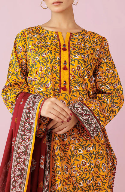 Orient 3 PIECE PRINTED LAWN SUIT- Yellow (UNSTITCHED)
