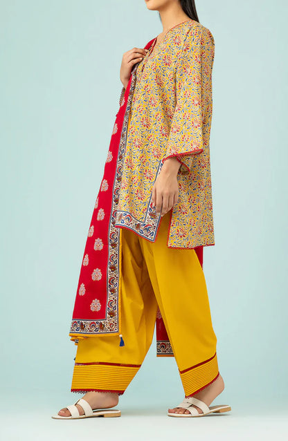 Orient 3 PIECE PRINTED LAWN SUIT- Yellow (UNSTITCHED)