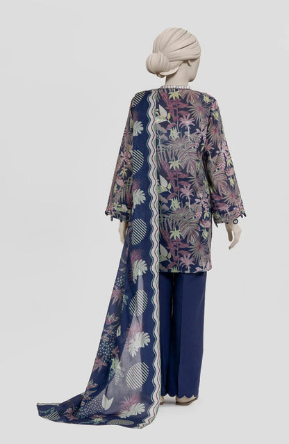 Mtj 3 PIECE PRINTED LAWN SUIT- Blue (UNSTITCHED)