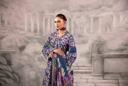 Blue Salina Separates Lawn Collection unstitched ensemble worn by model for a vibrant 2026 look.