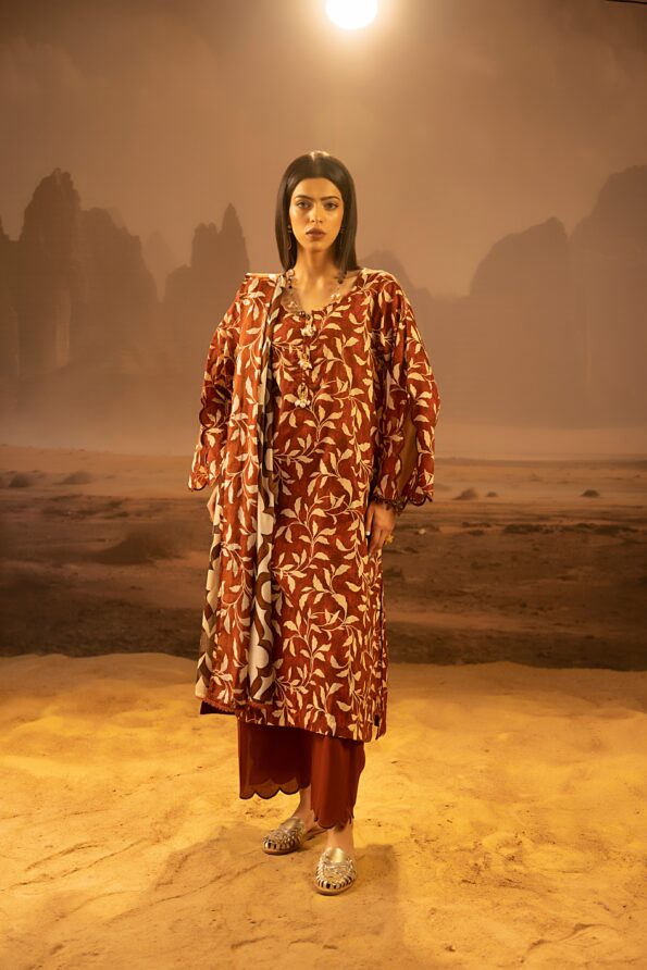 Salina 3pc Unstitched Mid Summer Cotton | Maroon
