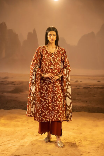 Salina 3pc Unstitched Mid Summer Cotton | Maroon