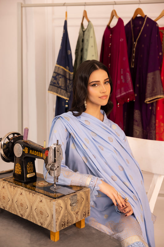 Sky Blue | Regalia 3pc Unstitched Jacquard Viscose
