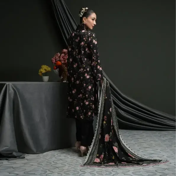 Salina 3pc Unstitched Linen | Black