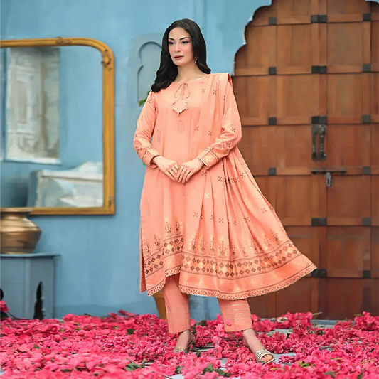 Peach | Regalia 3pc Unstitched Jacquard Viscose