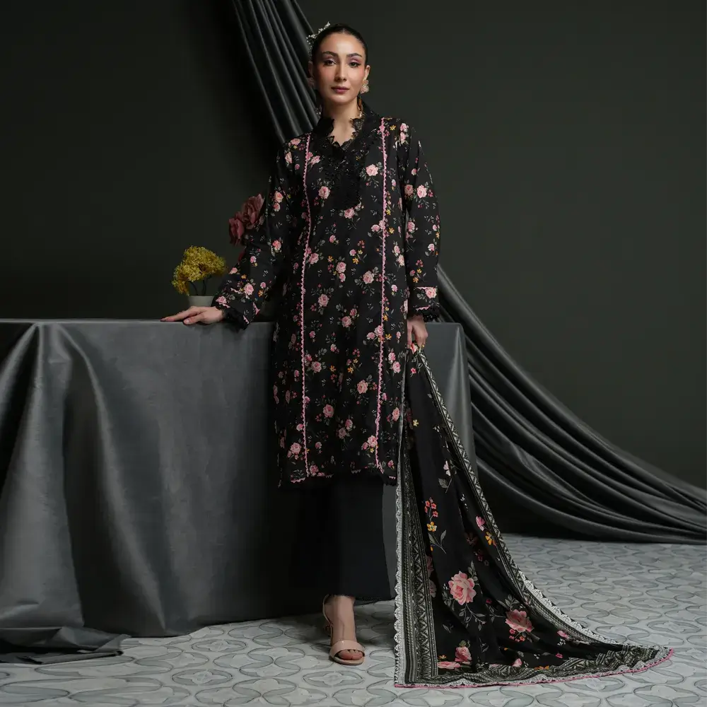 Salina 3pc Unstitched Linen | Black