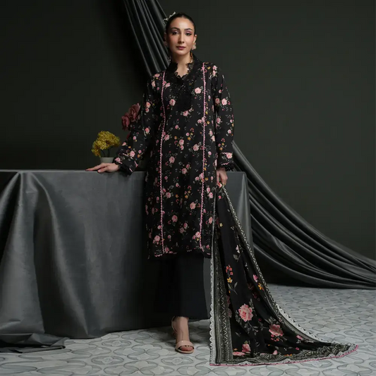 Salina 3pc Unstitched Linen | Black