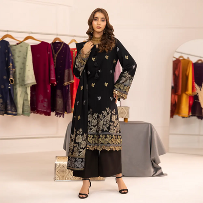 Black | Regalia 3pc Unstitched Jacquard Viscose