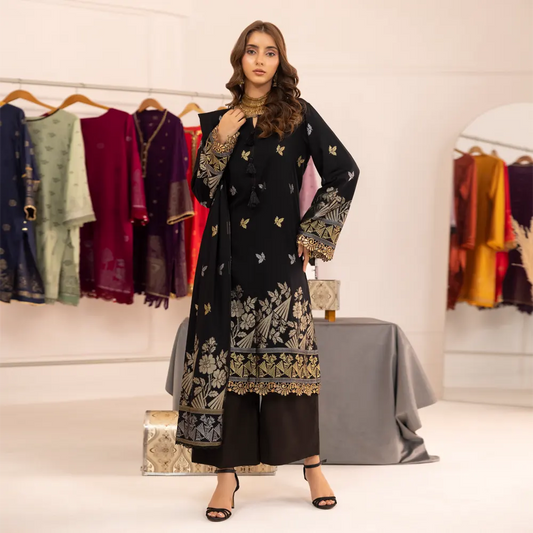 Black | Regalia 3pc Unstitched Jacquard Viscose