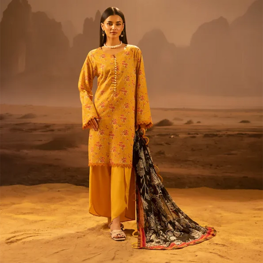 Salina 3pc Unstitched Mid Summer Cotton | Mustard