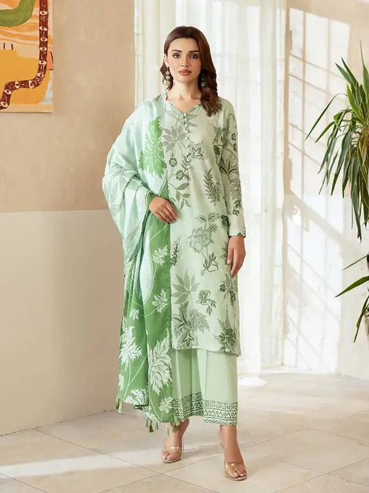 Pearl And Petals by Binaas 3pc Unstitched Bana Dora Lawn Collection – Light Green