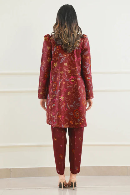 Maroon| Saya 2PC Unstitched Lawn Suit
