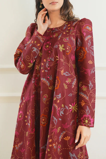 Maroon| Saya 2PC Unstitched Lawn Suit