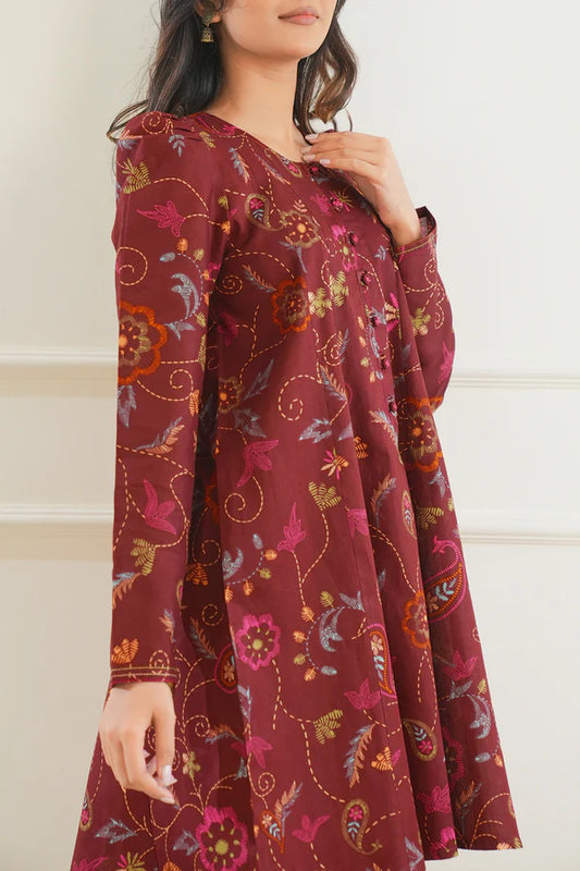 Maroon| Saya 2PC Unstitched Lawn Suit