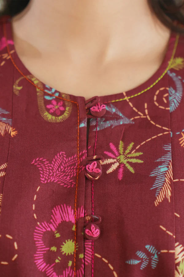 Maroon| Saya 2PC Unstitched Lawn Suit