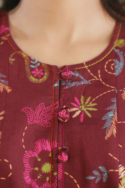 Maroon| Saya 2PC Unstitched Lawn Suit