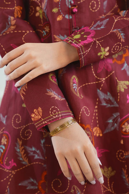 Maroon| Saya 2PC Unstitched Lawn Suit