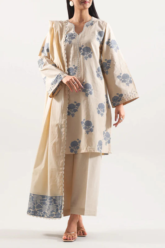 Beige | Saya 3pc Unstitched Cotton Jacquard 3-Piece