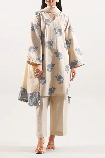 Beige | Saya 3pc Unstitched Cotton Jacquard 3-Piece