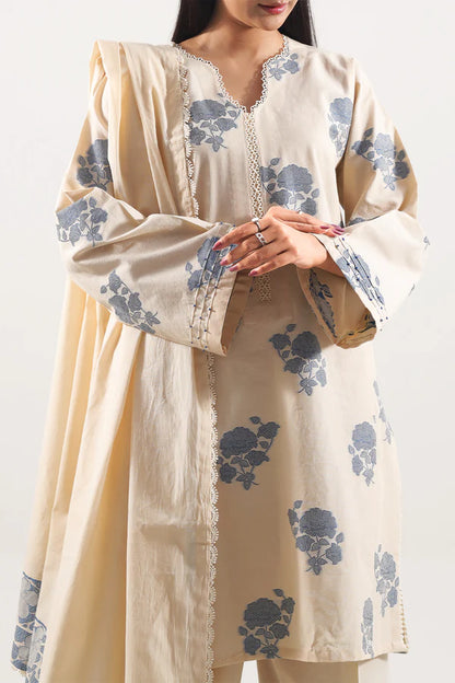 Beige | Saya 3pc Unstitched Cotton Jacquard 3-Piece