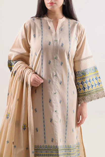 Beige | Saya 3pc Unstitched Cotton Jacquard 3-Piece