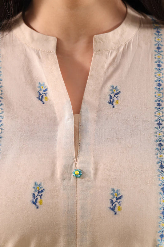 Beige | Saya 3pc Unstitched Cotton Jacquard 3-Piece