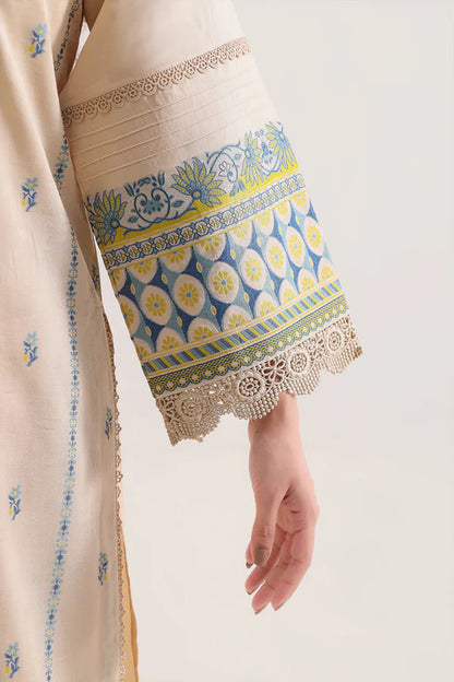 Beige | Saya 3pc Unstitched Cotton Jacquard 3-Piece