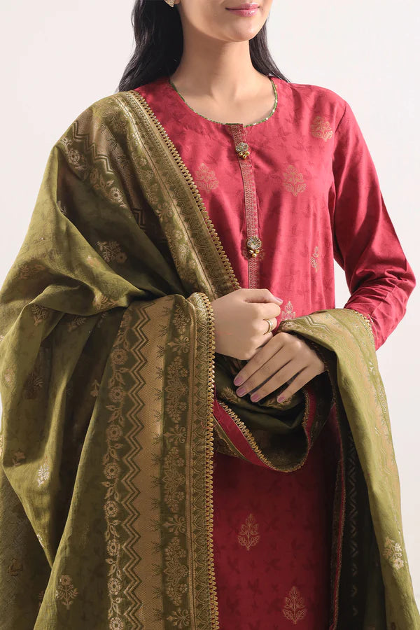 Rust | Saya 3pc Unstitched Cotton Jacquard 3-Piece