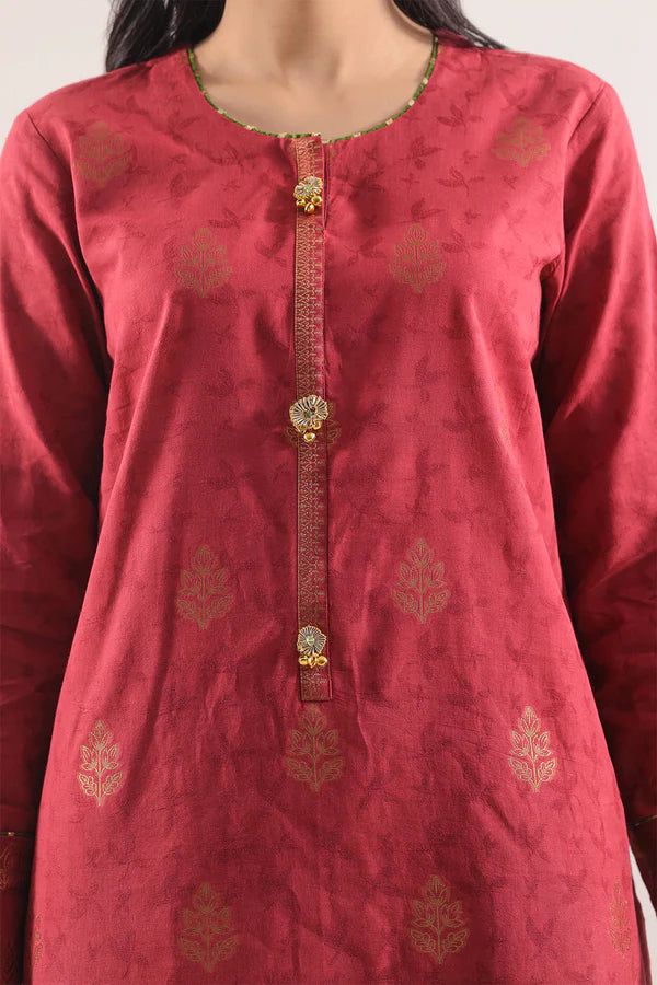 Rust | Saya 3pc Unstitched Cotton Jacquard 3-Piece