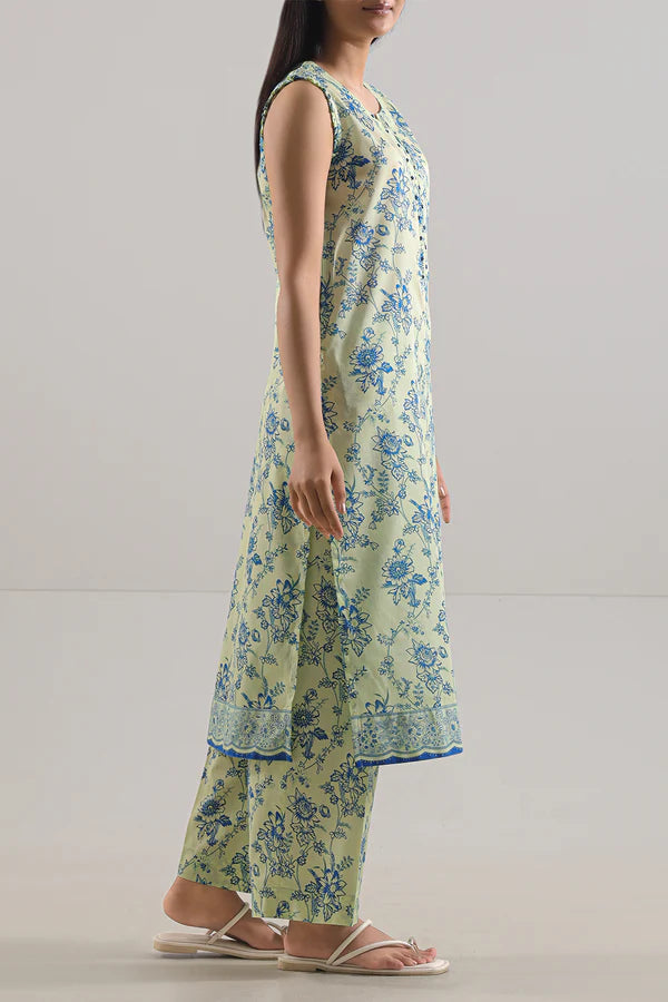 Saya 2pc Unstitched Lawn Suit | Lime Yellow